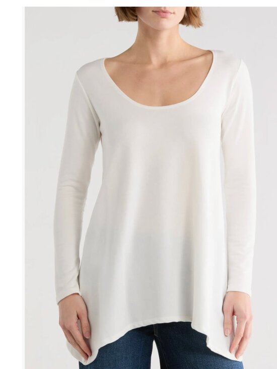 Majestic Filatures Tops - MAJESTIC FILATURES ASYMMETRICAL HEMLINE LONG SLEEVE TEE 3/M white